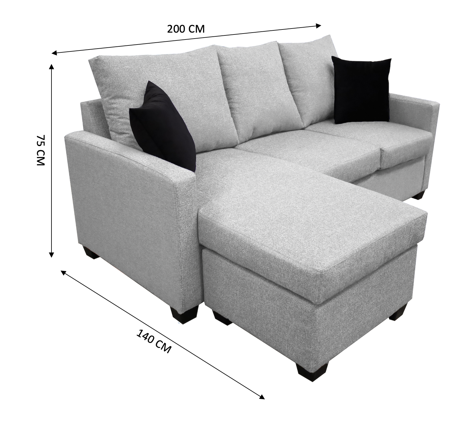 Sala Esquinera El Bazar Store Denver Gris Plata, 200x140 cm, Lado derecho e Izquierdo, Lino nacional, Sofa.