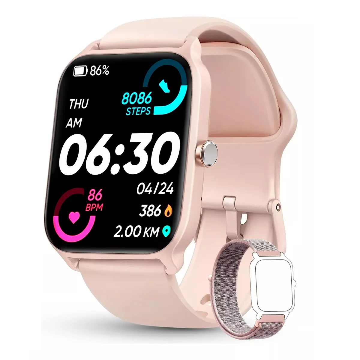 Smartwatch 1.8'' Reloj Inteligente Bluetooth Llamada Alexa rosa.