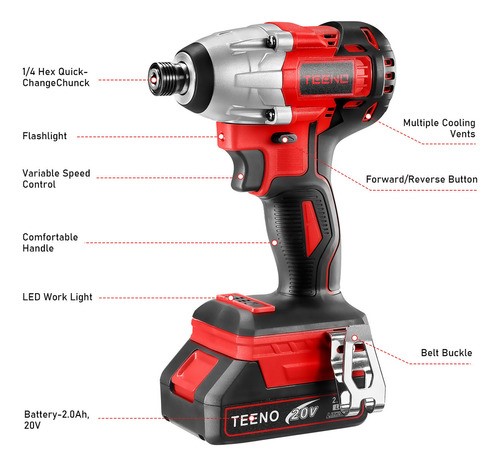 Atornillador De Impacto Inalámbrico De 20v Teeno 2ah 3188
