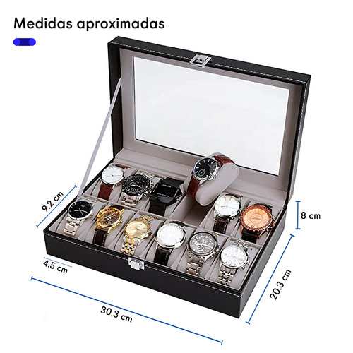 Estuche Para Relojes Exhibidor Con Almohadillas 12 Espacios Color Gris.