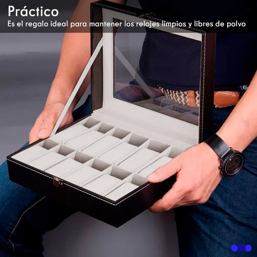 Estuche Para Relojes Exhibidor Con Almohadillas 12 Espacios Color Gris.