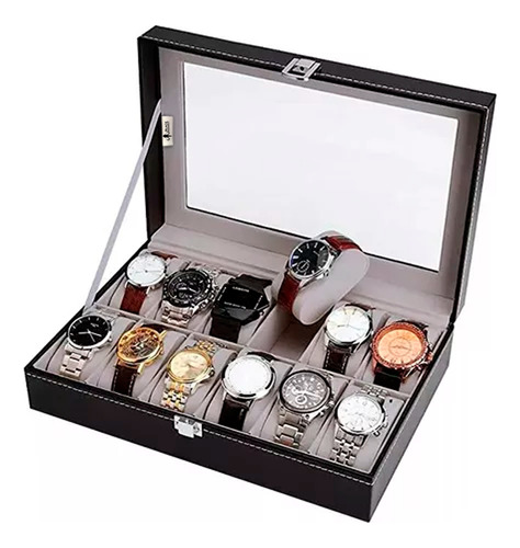 Estuche Para Relojes Exhibidor Con Almohadillas 12 Espacios Color Gris.
