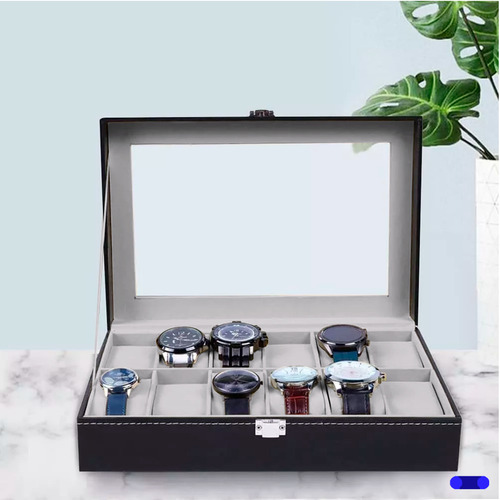 Estuche Para Relojes Exhibidor Con Almohadillas 12 Espacios Color Gris.