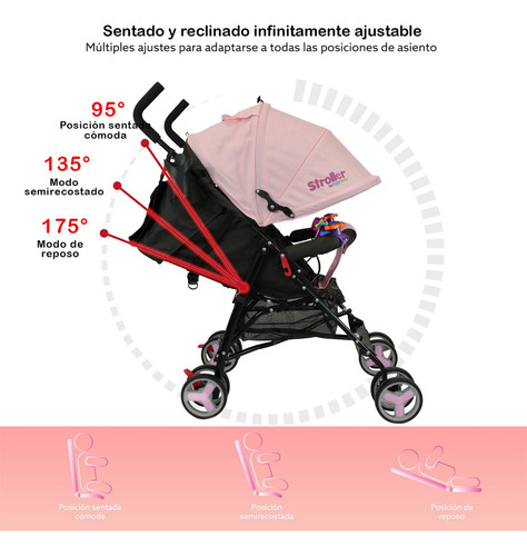 Carriola De Bastón Plegable Para Bebé Kool Baby Car-104 Color Rosa.