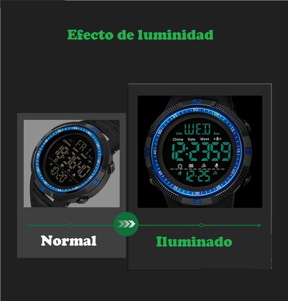 Reloj deportivo sumergible azul pulsera digital contra golpes alarma resistente agua led.