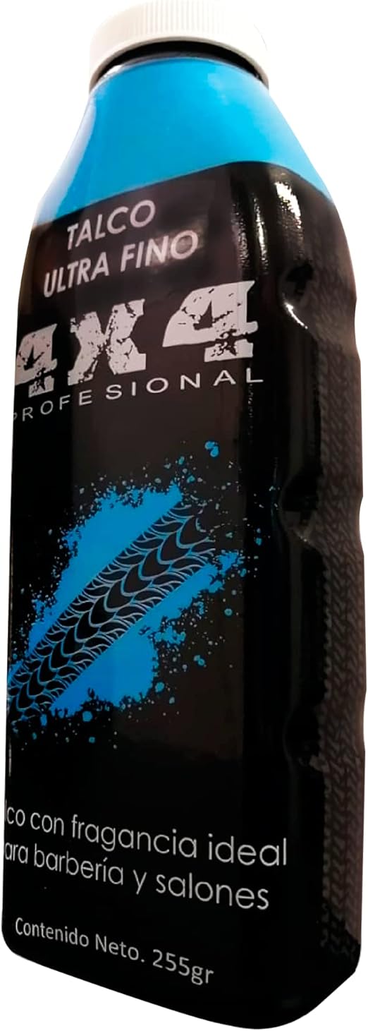 Talco para Barberia - Talco 4x4 Ultra Fino - Talco para Corte de Cabello - Talco con Fragancia - Producto para Barberia y Salon de Belleza - 255 gr.