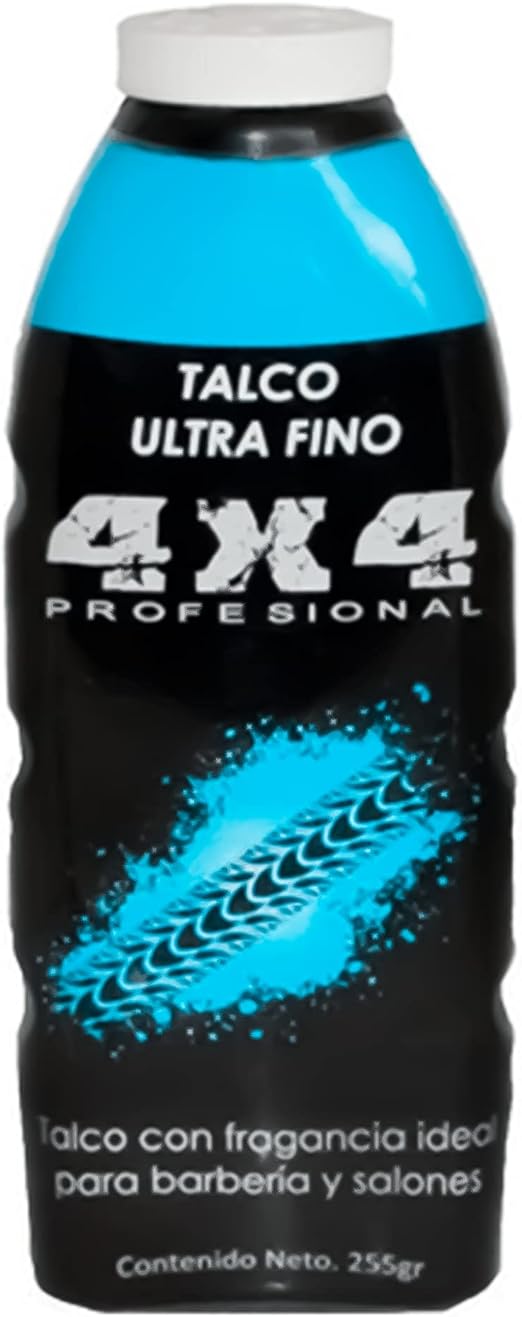 Talco para Barberia - Talco 4x4 Ultra Fino - Talco para Corte de Cabello - Talco con Fragancia - Producto para Barberia y Salon de Belleza - 255 gr.