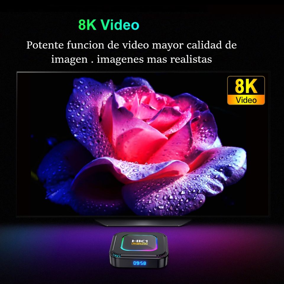 TV box dispositivo smartTV inteligente decodificador Android 13 8K luz RGB 4GB Wifi 32gb usb hdmi.
