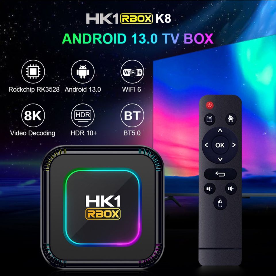 TV box dispositivo smartTV inteligente decodificador Android 13 8K luz RGB 4GB Wifi 32gb usb hdmi.