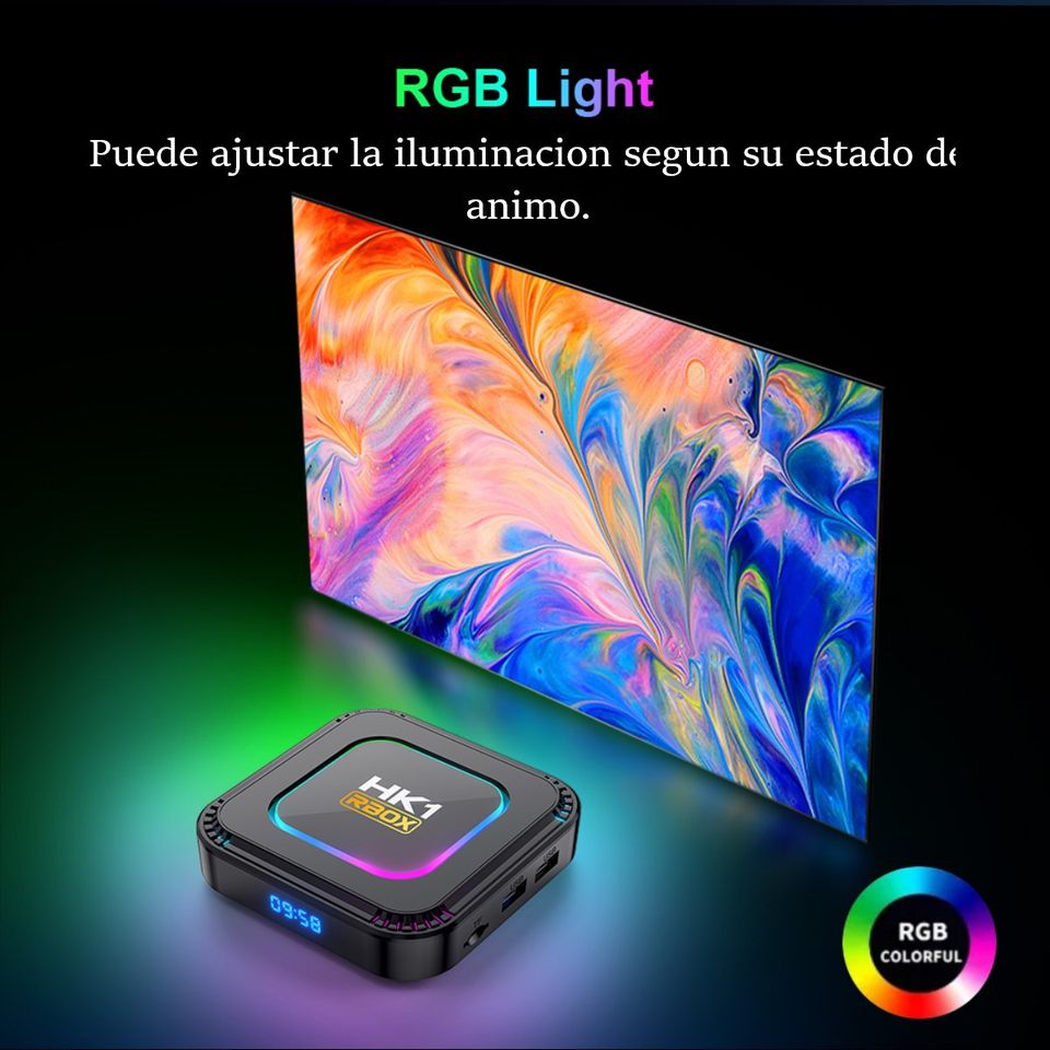 TV box dispositivo smartTV inteligente decodificador Android 13 8K luz RGB 4GB Wifi 32gb usb hdmi.