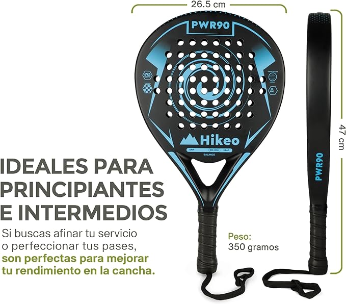 A Hikeo Pala de Pádel con Funda, 3 Pelotas y Grip, Kit de Raqueta para Pádel Fabricada con Espuma EVA Flexible y 100% Fibra de Carbono, Resistente y Ligera, para Principiantes e Intermedios.