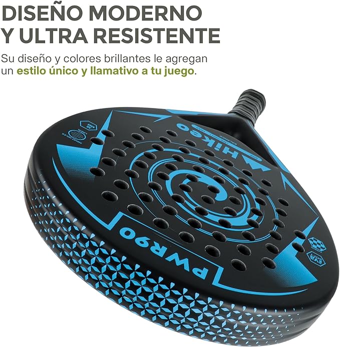 A Hikeo Pala de Pádel con Funda, 3 Pelotas y Grip, Kit de Raqueta para Pádel Fabricada con Espuma EVA Flexible y 100% Fibra de Carbono, Resistente y Ligera, para Principiantes e Intermedios.