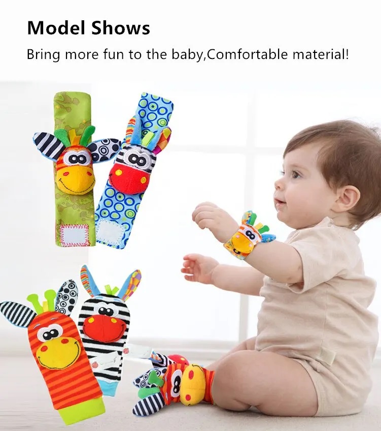 4 Sonajas Para Bebe Calcetines Juguete Estimulación Temprana Muñecos Animales.