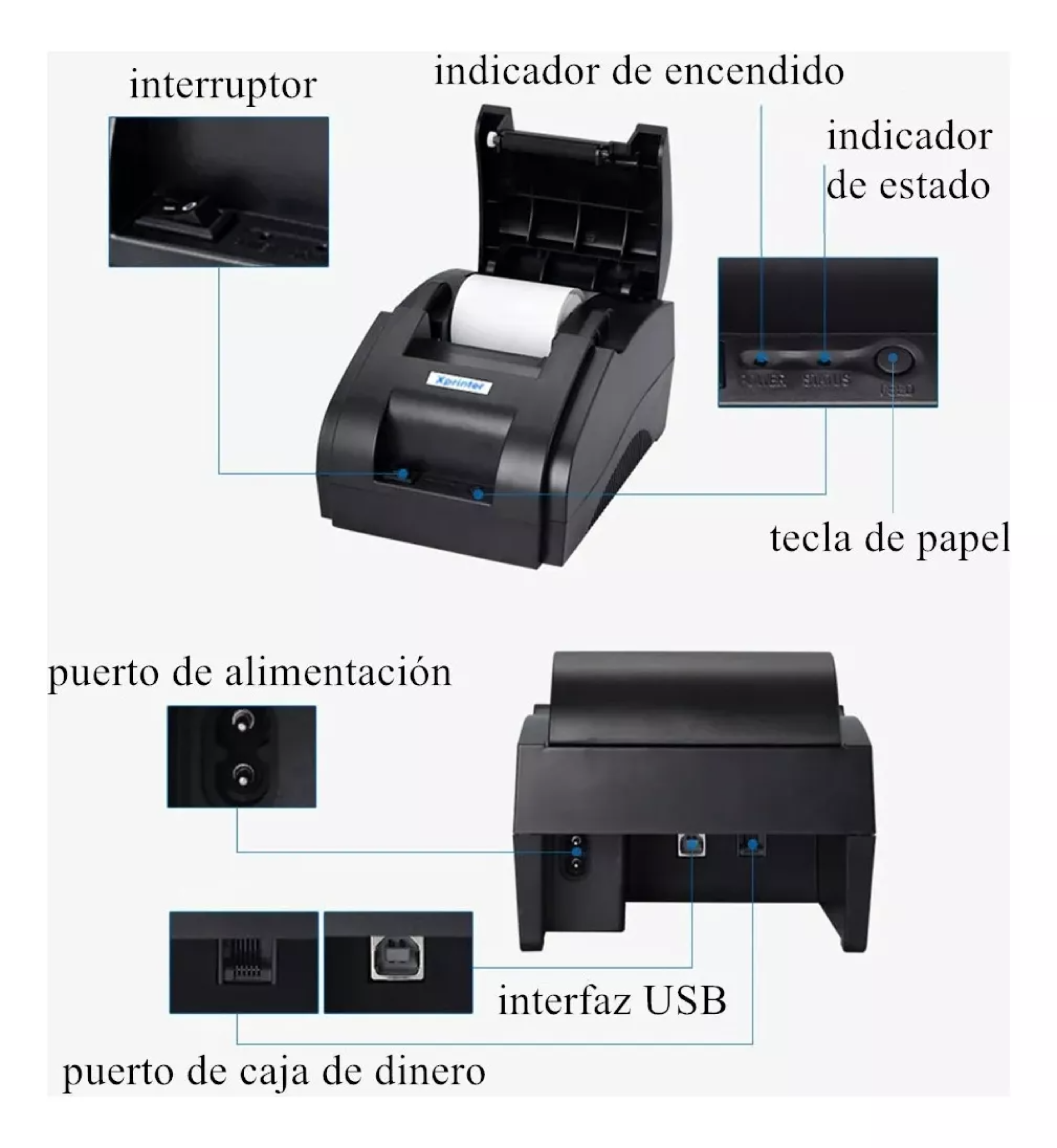 Impresora Térmica Usb Impresora De Recibos De 58 Mm FANDBO XP-58IIH Negro 110V.