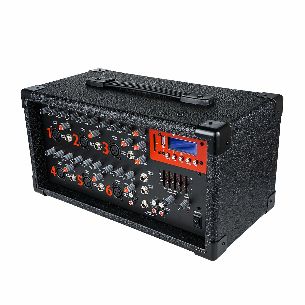Consola amplificadora 2,400 W PMPO 6 canales con Bluetooth  MIX2306DUSB 
