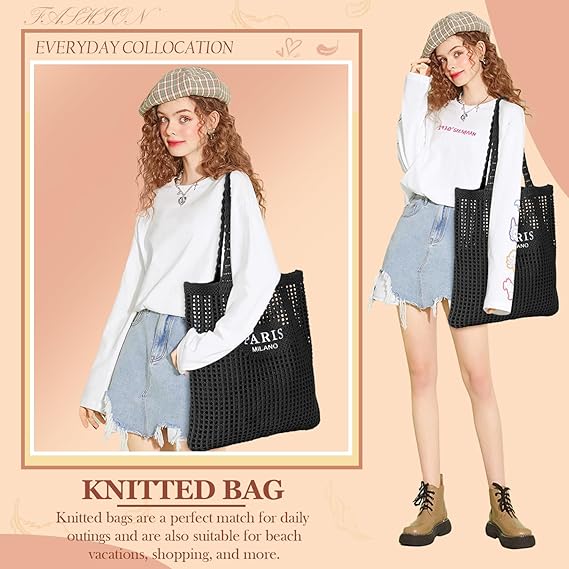 A Bolsa de ganchillo para mujer, de malla de ganchillo para playa, para verano, día festivo, estética, bohemio, para mujer.