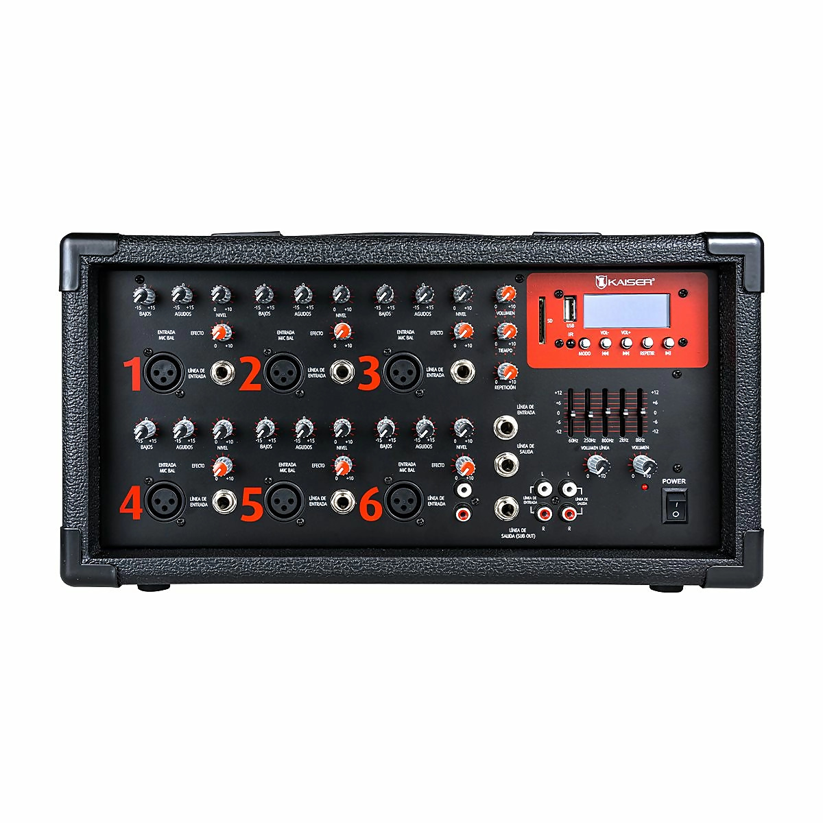 Consola amplificadora 2,400 W PMPO 6 canales con Bluetooth  MIX2306DUSB 