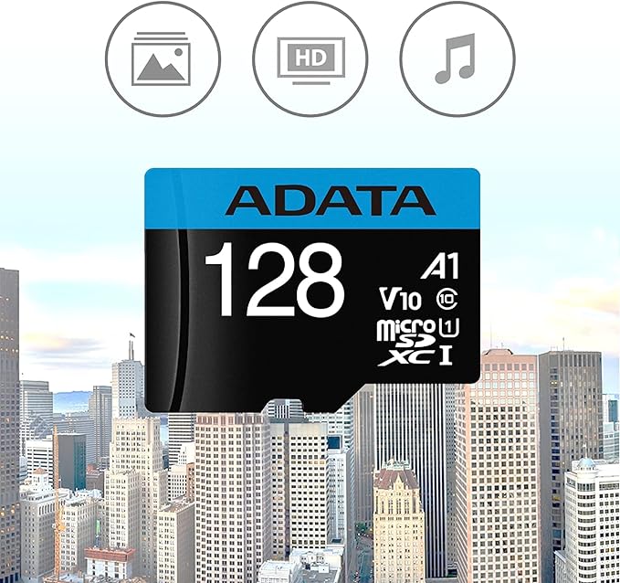 ADATA 128 GB Tarjeta de Memoria Micro SDXC con Adaptador Color Negro con Azul A1 (Clase 10).
