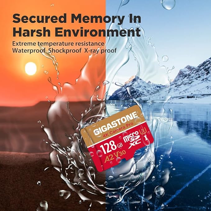 Gigastone - Tarjeta micro SD de 128 GB A1 V30 U3 C10 Clase 10 Tarjeta de memoria micro SDXC UHS-I con adaptador microSD a SD Cámara de vídeo 4K Ultra HD de alta velocidad Canon.