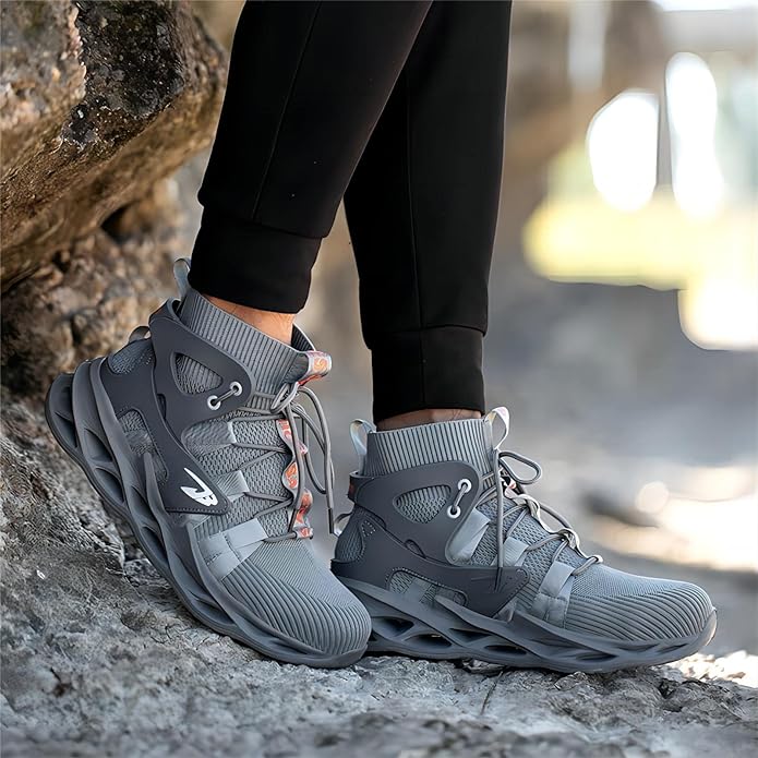 CHEHILL Tenis de Seguridad Altos con Puntera de Acero para Hombres, Zapatos de Seguridad Industrial Cómodas Resistente Desgaste, Anti Aplastamiento, Anti Perforación.