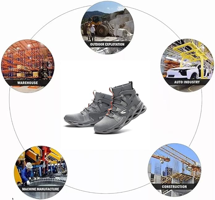 CHEHILL Tenis de Seguridad Altos con Puntera de Acero para Hombres, Zapatos de Seguridad Industrial Cómodas Resistente Desgaste, Anti Aplastamiento, Anti Perforación.