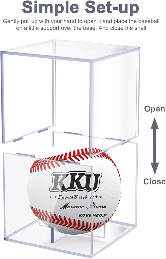 A KKU - Vitrina de béisbol de acrílico gruesa con elegante base negra, resistente al polvo con protección UV, estuche de béisbol transparente para pelotas firmadas.
