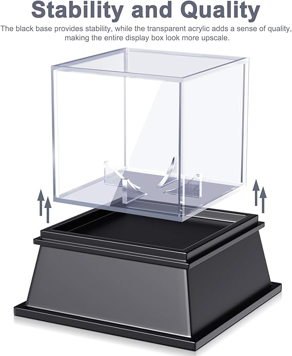 A KKU - Vitrina de béisbol de acrílico gruesa con elegante base negra, resistente al polvo con protección UV, estuche de béisbol transparente para pelotas firmadas.
