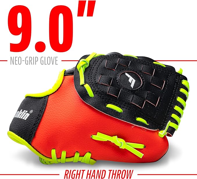 A Franklin Sports Teeball Glove - Left and Right Handed Youth Fielding Glove - Neo-Grip - Synthetic Leather Baseball Glove - 9.0 Inch - Ready To Play Glove with Ball.