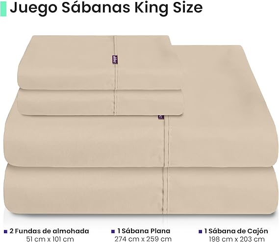 A Ubbe Juego de Sábanas 1800 Premier Collection de 4 Piezas | Sábanas de Microfibra de Lujo de Hotel Doble Cepillado | Avena, King Size.