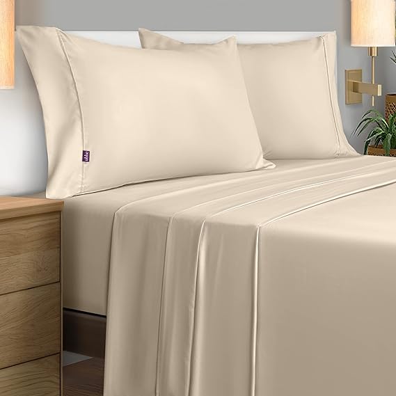 A Ubbe Juego de Sábanas 1800 Premier Collection de 4 Piezas | Sábanas de Microfibra de Lujo de Hotel Doble Cepillado | Avena, King Size.