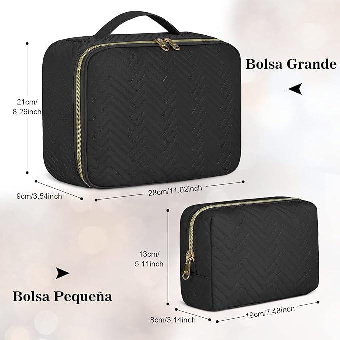 A Cosmetiqueras Bolsa de Maquillaje 2Pcs Neceser de Viaje Impermeable Bolsa de CosméTicos Multifunción Grande Estuche de Maquillaje Para Mujeres Niñas.