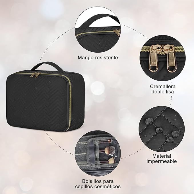 A Cosmetiqueras Bolsa de Maquillaje 2Pcs Neceser de Viaje Impermeable Bolsa de CosméTicos Multifunción Grande Estuche de Maquillaje Para Mujeres Niñas.