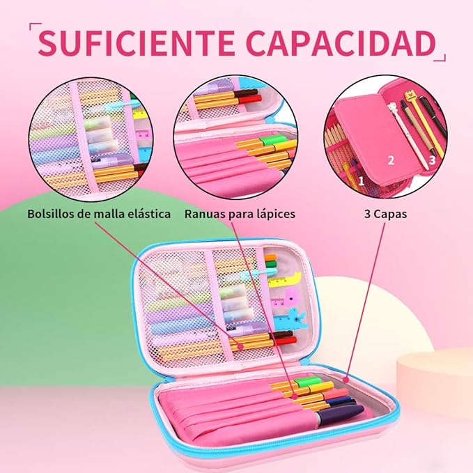 A Estuches para Lapices Lapiceros Bolsa para Bolígrafos Estuches para Plumones y Colores Lapiceras Estuches Escolares Portalápices Grande para Niña Niños (rosa claro).
