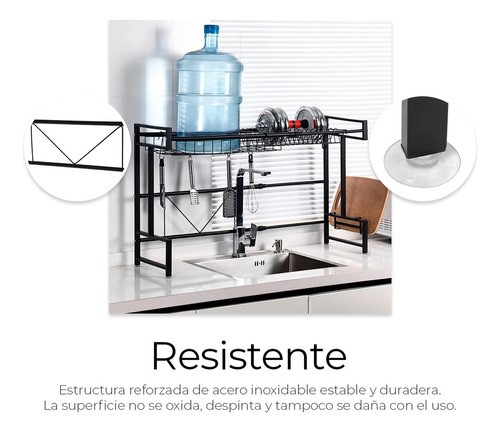 Escurridor De Platos Sobre Fregadero Expandible 2 Niveles Color Negro