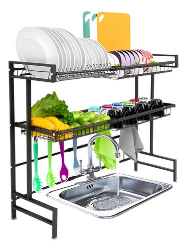 Escurridor De Platos Sobre Fregadero Expandible 2 Niveles Color Negro