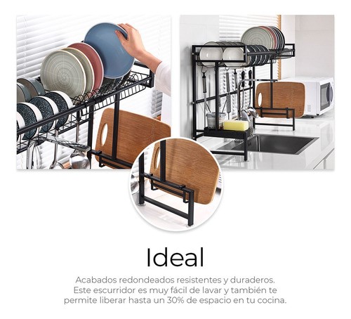Escurridor De Platos Sobre Fregadero Expandible 2 Niveles Color Negro