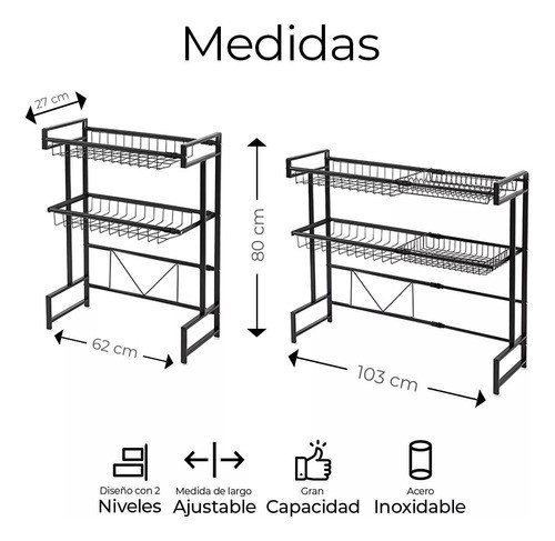 Escurridor De Platos Sobre Fregadero Expandible 2 Niveles Color Negro