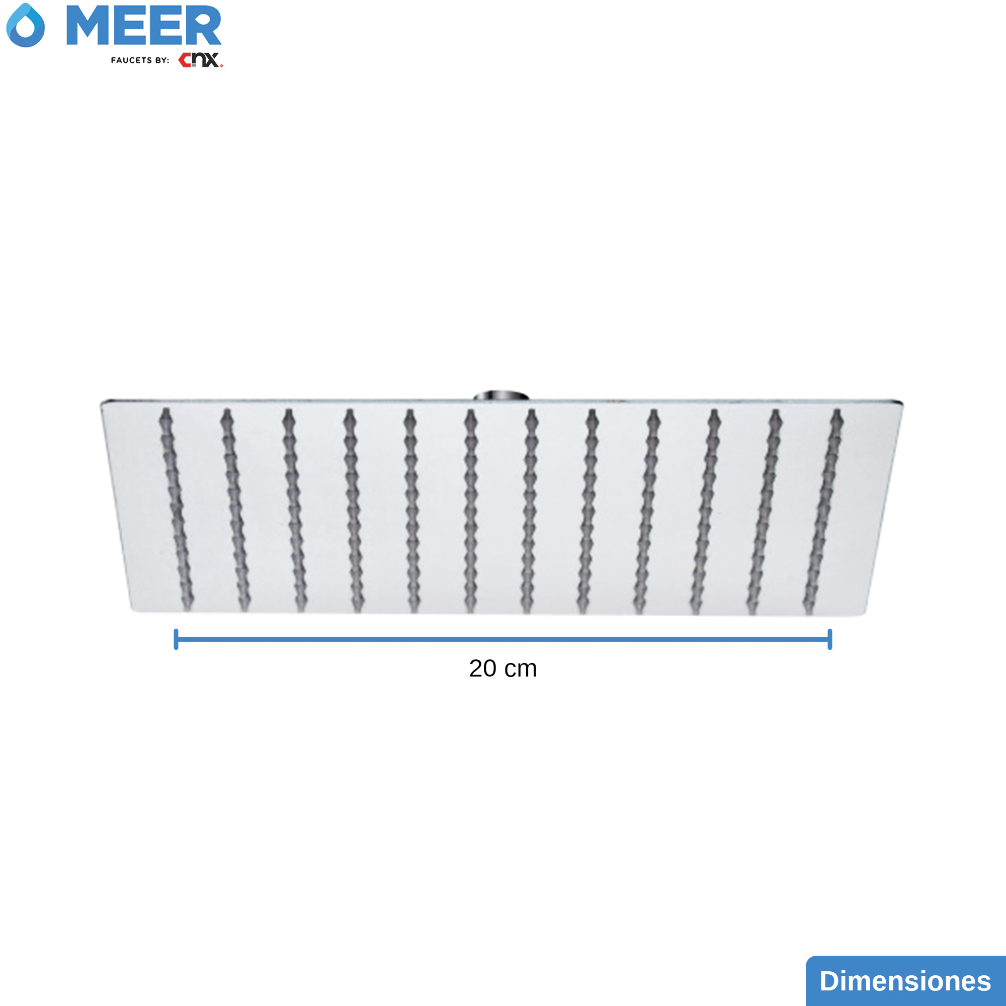 MEER Faucets  by CNX | Regadera Cuadrada de 20 cm, Cabezal de Ducha de Acero Inoxidable Satinado. Multiposición, Anti-Sarro y Funciona con Presión Baja.