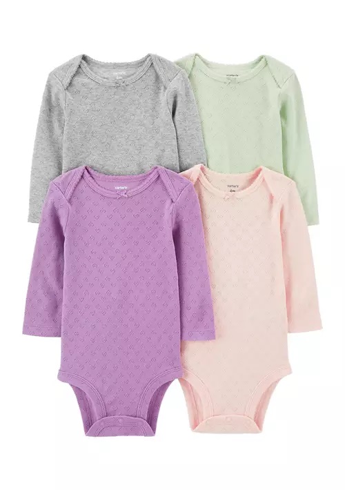 Carters Set 4 Piezas Pañalero Mamelucos Bebe Colores Solidos.