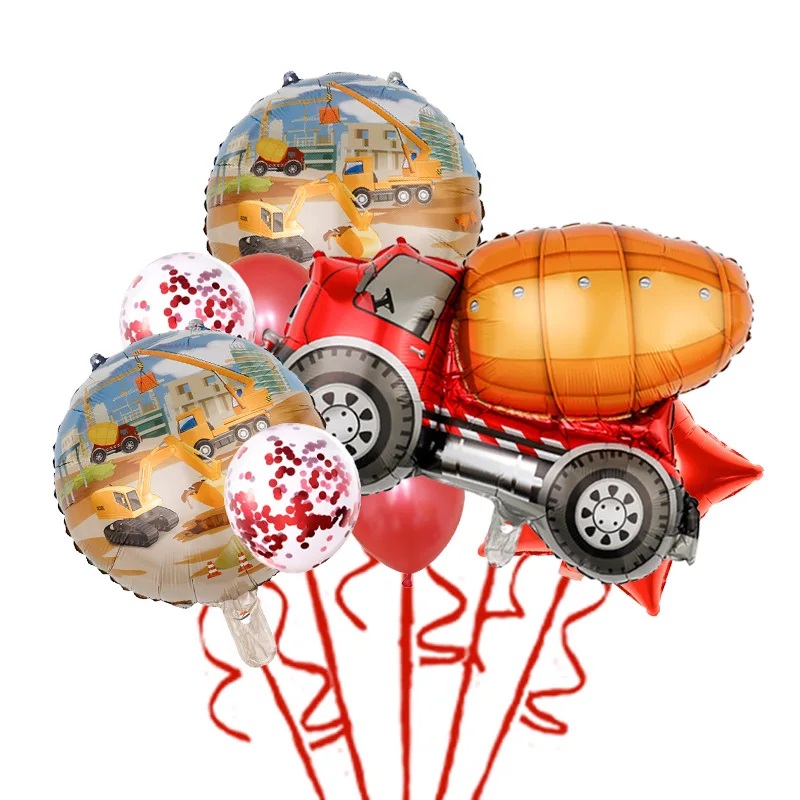 Juego 9 Globos Metálico Construcción Tractor Carga Fiesta Modelo 1