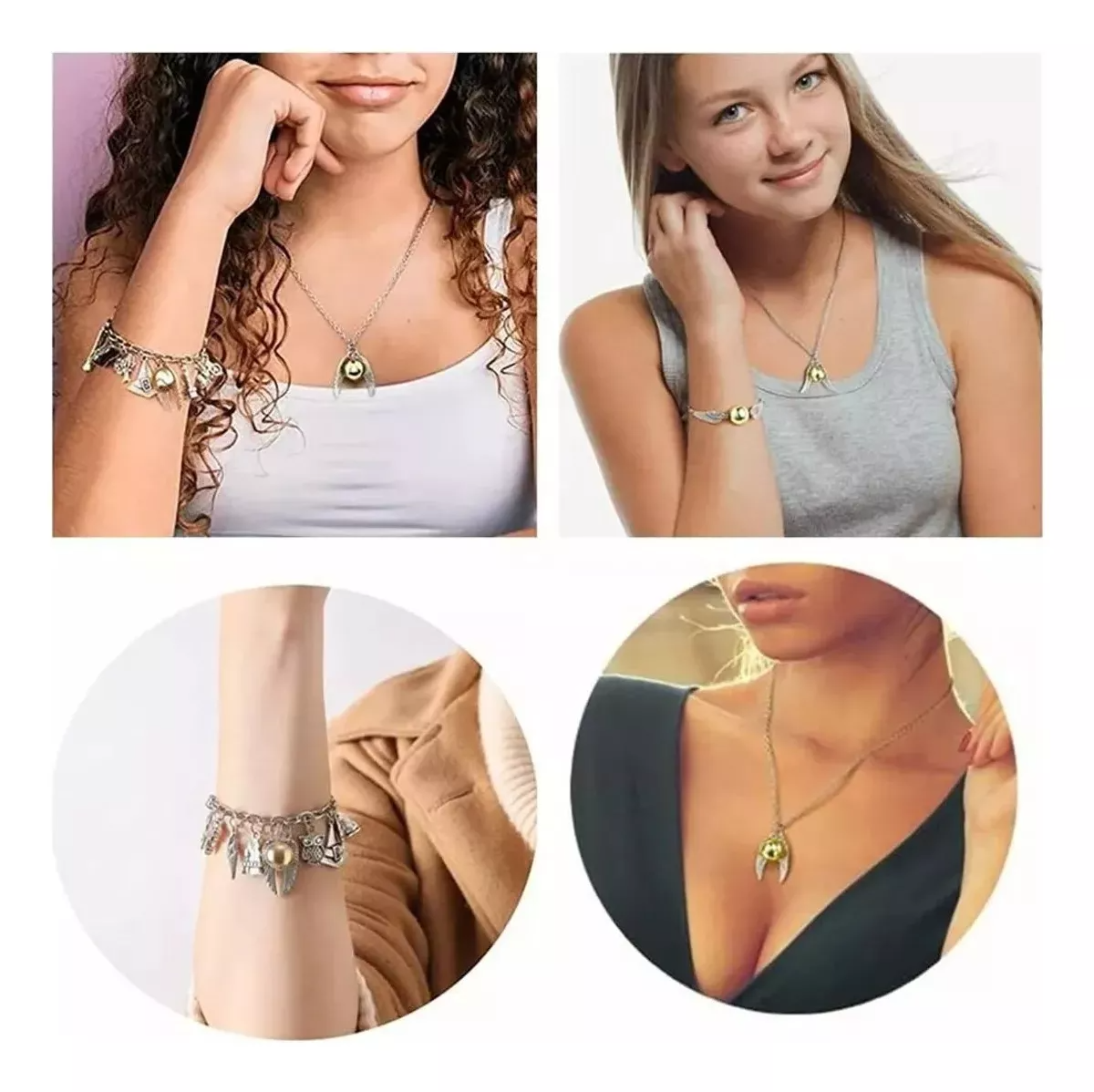 Juego De 3pzs De Joyas De Harry Potter Collar+pulsera Snitch.