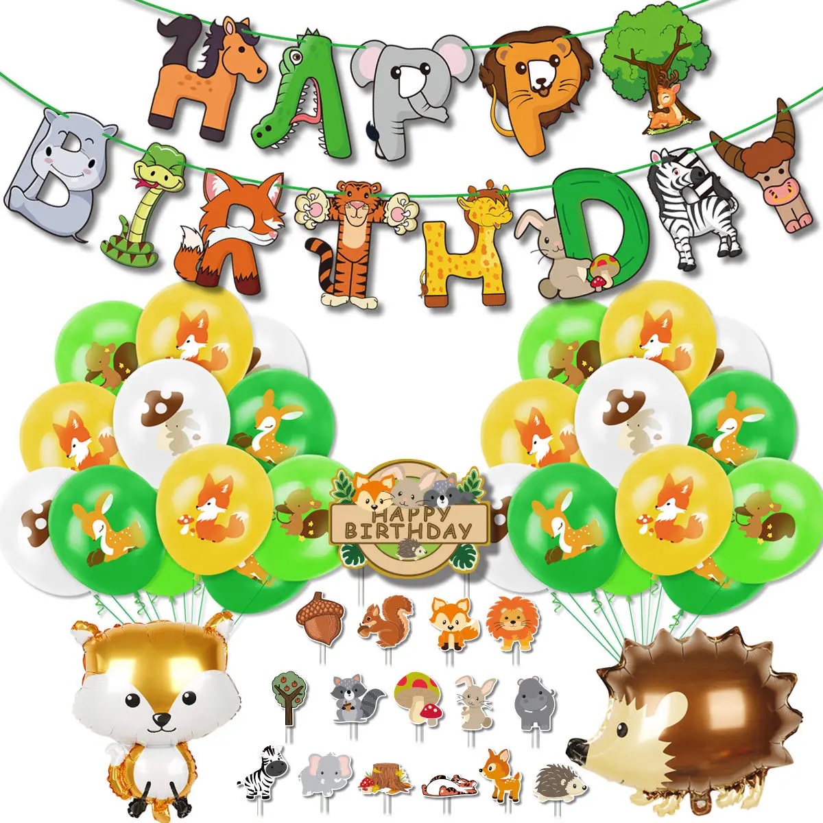 Set 24 Globos Látex Animales Jirafa Elefante Leon Fiesta y Decoración