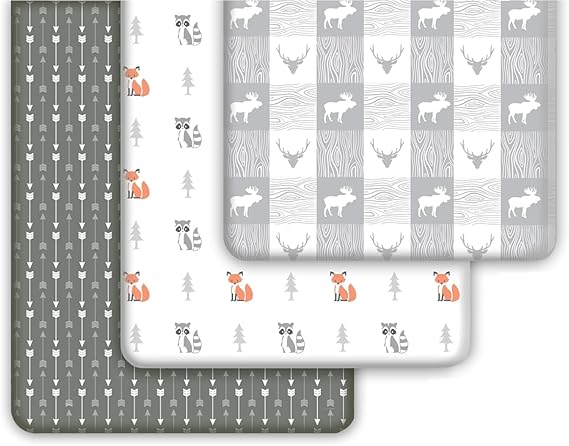 A GROW WILD Pack n Play Sábanas de 3 unidades, mini sábanas para cuna de bebé para niños o niñas, paquete suave y juego de cama de colchón y cuna | Sábanas ajustables de algodón para cuna de Playard.