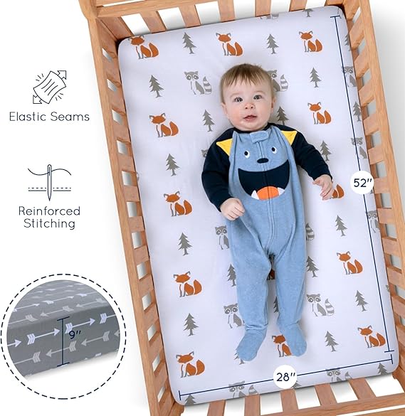 A GROW WILD Pack n Play Sábanas de 3 unidades, mini sábanas para cuna de bebé para niños o niñas, paquete suave y juego de cama de colchón y cuna | Sábanas ajustables de algodón para cuna de Playard.