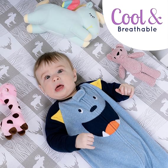 A GROW WILD Pack n Play Sábanas de 3 unidades, mini sábanas para cuna de bebé para niños o niñas, paquete suave y juego de cama de colchón y cuna | Sábanas ajustables de algodón para cuna de Playard.