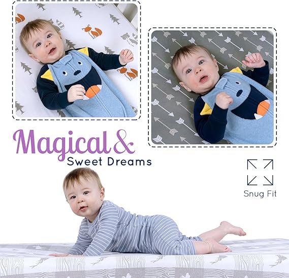 A GROW WILD Pack n Play Sábanas de 3 unidades, mini sábanas para cuna de bebé para niños o niñas, paquete suave y juego de cama de colchón y cuna | Sábanas ajustables de algodón para cuna de Playard.