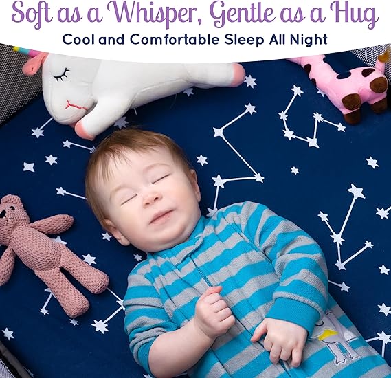 A GROW WILD - Juego de 3 sábanas bajeras para cuna para niños o niñas, juego de ropa de cama suave y juego de cama, sábanas bajeras de moisés de alta calidad, color azul, blanco y gris estrellas.