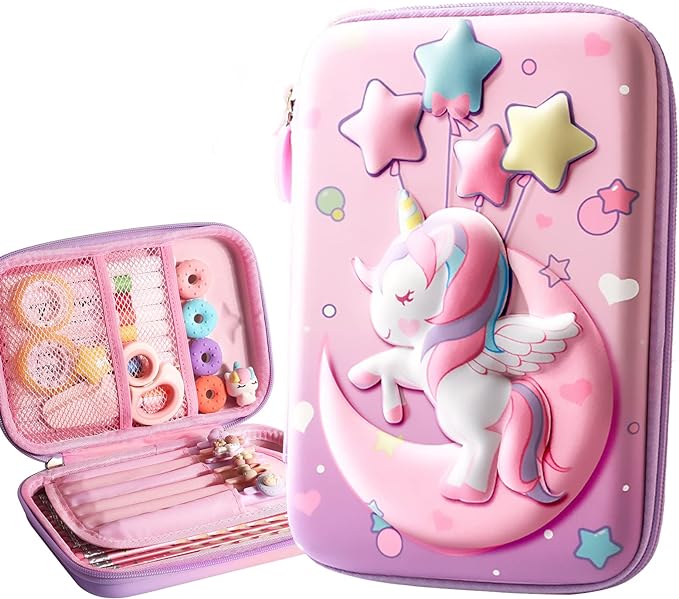 A CozyModern - Estuche para lápices de unicornio para niñas, 3D de EVA de gran capacidad, bonito regalo para adolescentes y niños escolares (unicornio lunar, L).