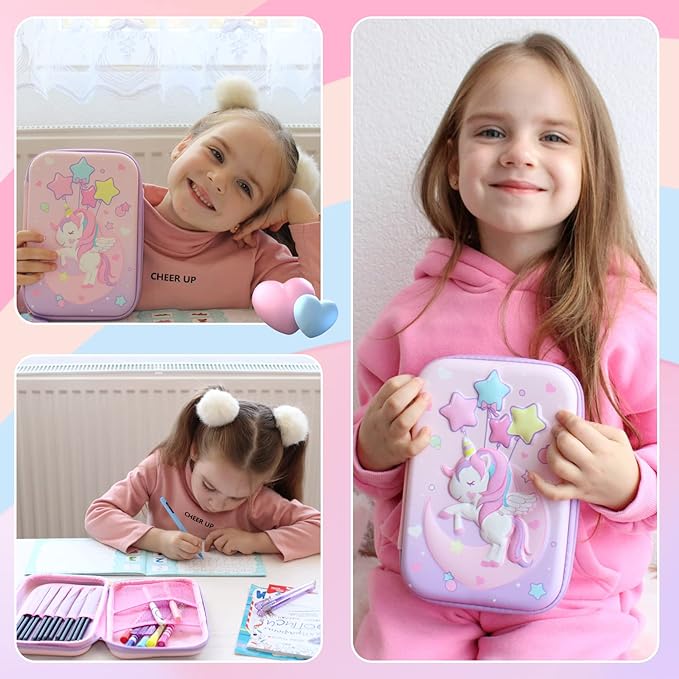A CozyModern - Estuche para lápices de unicornio para niñas, 3D de EVA de gran capacidad, bonito regalo para adolescentes y niños escolares (unicornio lunar, L).