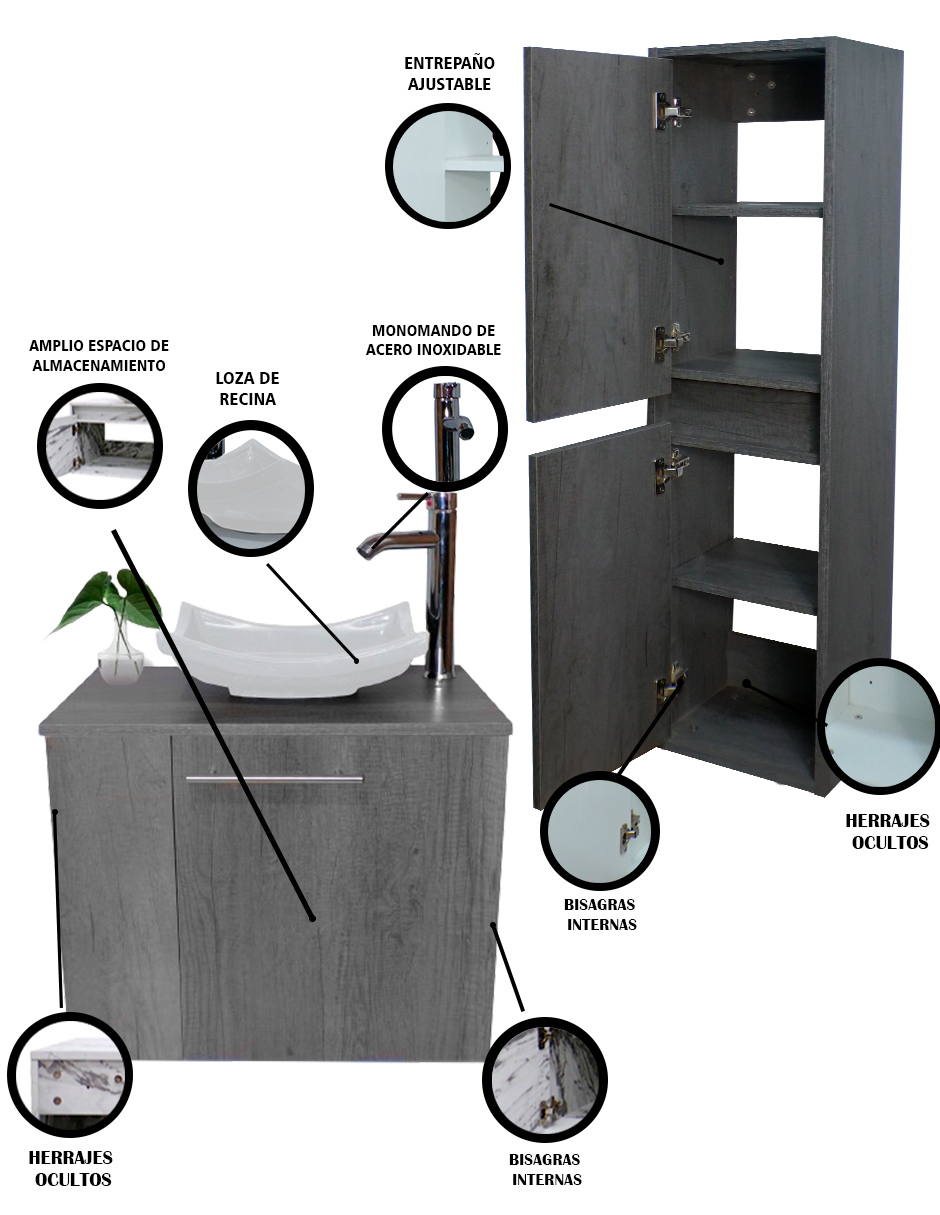Combo De Gabinete Para Baño Lavamanos Y Monomando Izquierdo + Gabinete Organizador Garnier